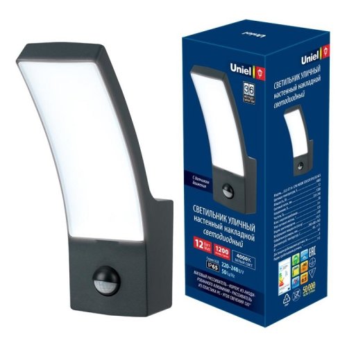 Светильник светодиодный декоративный с датчиком движения Uniel ULU-S71A-12W/4000K 12Вт Черный IP65 картинка 